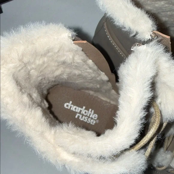Charlotte Russe Taupe Lace-Up Faux Fur Combat Boots - Picture 3 of 9